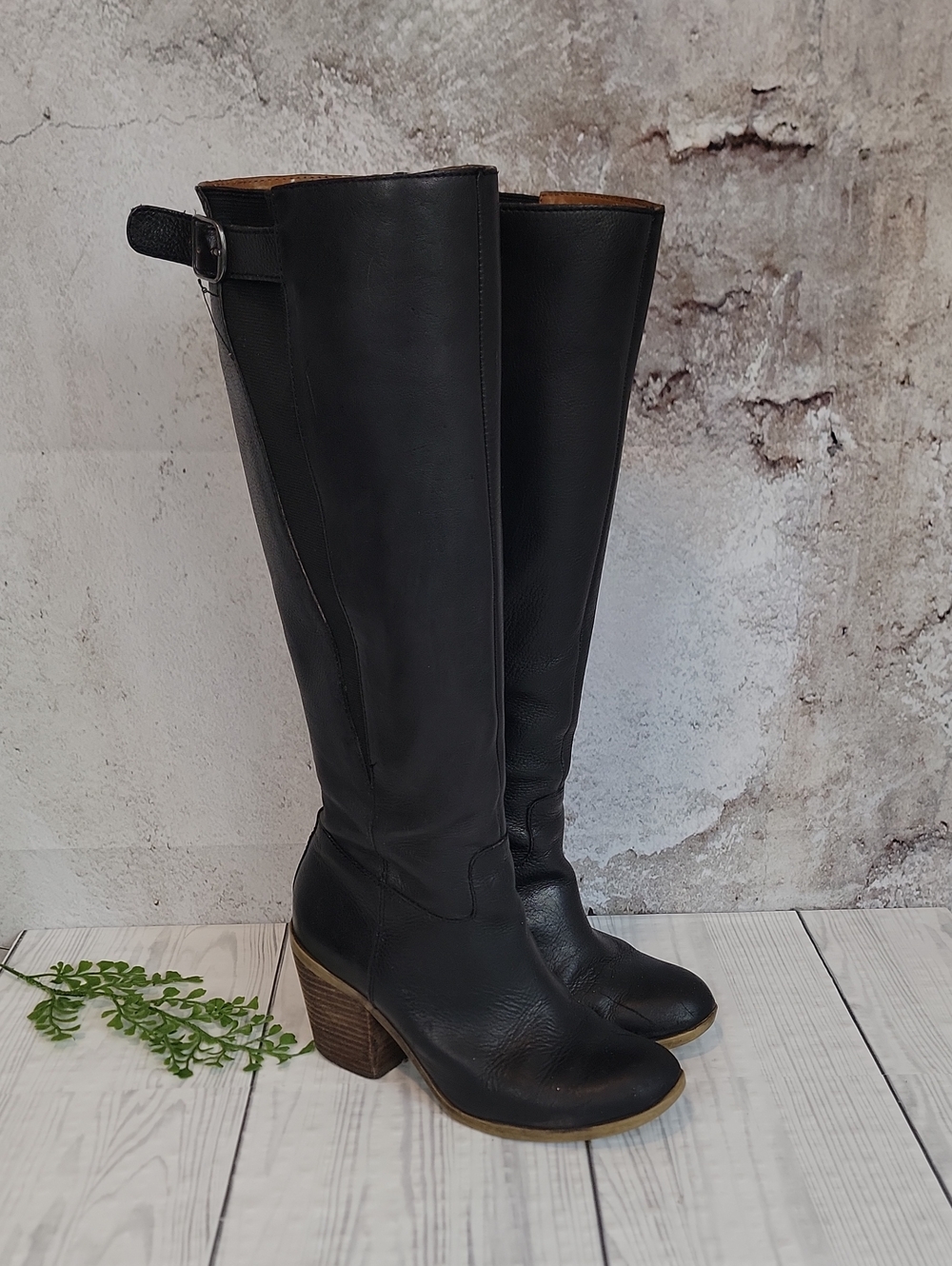 Lucky Brand Orman Tall Boots Black Leather With Block Heel Womens Size 6